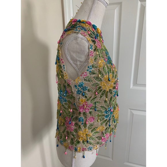 Small Vintage 80’ beaded flowers embroidered top - Picture 6 of 7